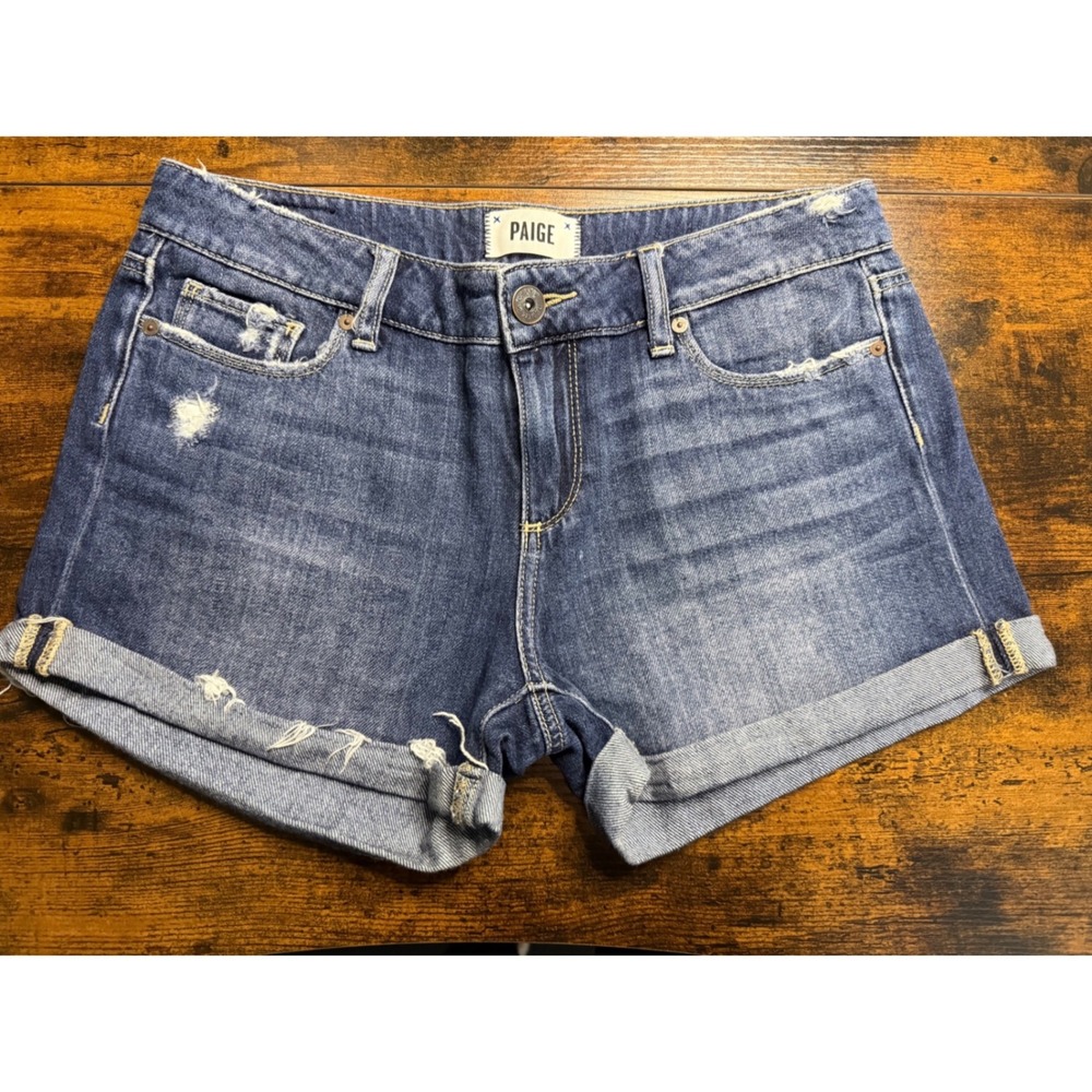 Paige Jimmy Jimmy Short Women 27 Blue Distressed Boyfriend Denim 1226712